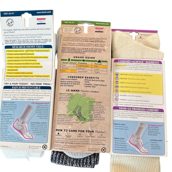 Thorlos Fitness and Hiking Sock Trio - White, Gray, Cream - Picture 2 of 2